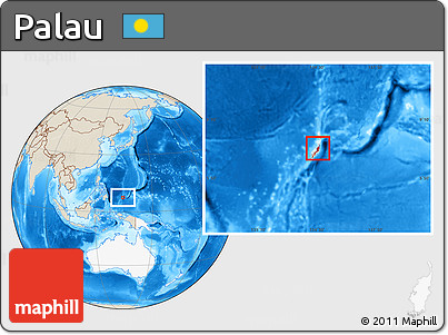 Shaded Relief Location Map of Palau, highlighted continent