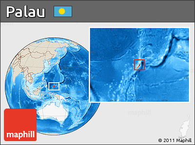 Shaded Relief Location Map of Palau, highlighted continent