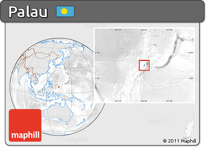 Shaded Relief Location Map of Palau, lighten, desaturated
