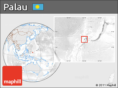 Shaded Relief Location Map of Palau, lighten, desaturated