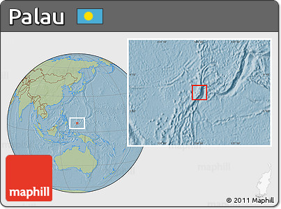 Shaded Relief Location Map of Palau, savanna style outside, hill shading