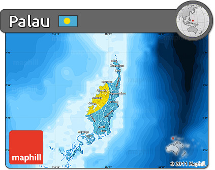 Flag Map of Palau, single color outside, bathymetry sea, flag rotated