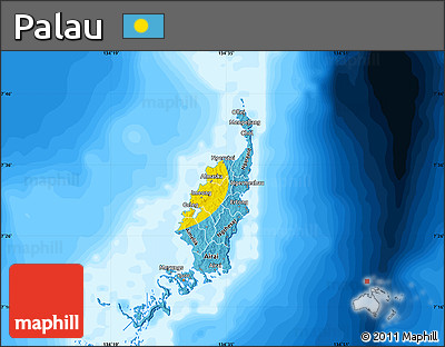 Flag Map of Palau, single color outside, bathymetry sea, flag rotated
