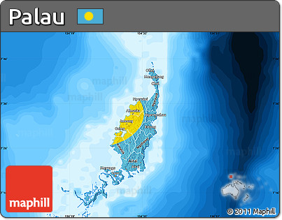 Flag Map of Palau, single color outside, bathymetry sea, flag rotated