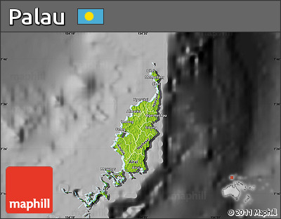 Physical Map of Palau, darken, desaturated