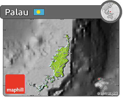 Physical Map of Palau, darken, desaturated