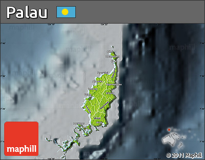 Physical Map of Palau, darken, semi-desaturated