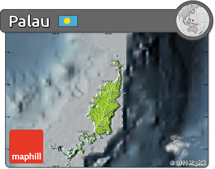 Physical Map of Palau, darken, semi-desaturated