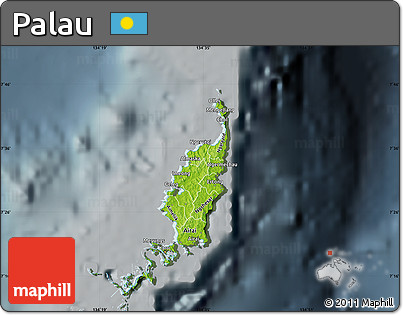 Physical Map of Palau, darken, semi-desaturated