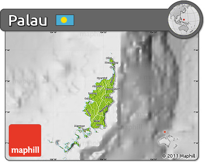 Physical Map of Palau, lighten, desaturated