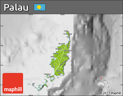 Physical Map of Palau, lighten, desaturated