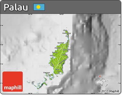 Physical Map of Palau, lighten, desaturated