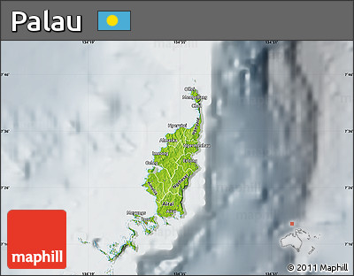 Physical Map of Palau, lighten, semi-desaturated