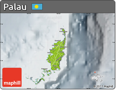 Physical Map of Palau, lighten, semi-desaturated
