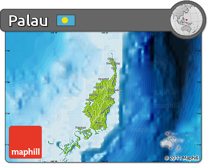Physical Map of Palau, political outside
