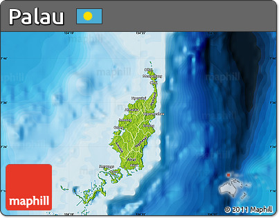 Physical Map of Palau, political shades outside