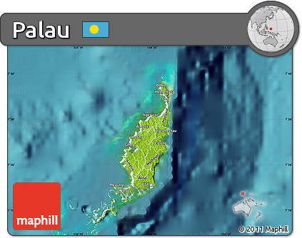 Physical Map of Palau, satellite outside