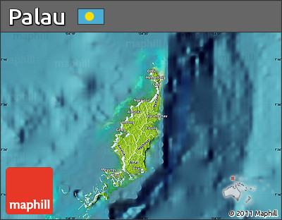 Physical Map of Palau, satellite outside