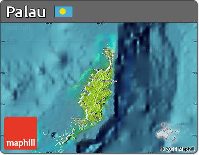 Physical Map of Palau, satellite outside