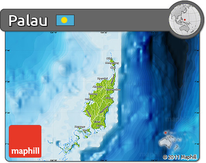 Physical Map of Palau, single color outside, bathymetry sea, shaded relief sea