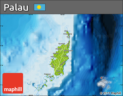 Physical Map of Palau, single color outside, bathymetry sea, shaded relief sea
