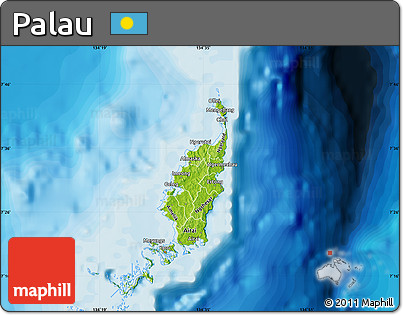 Physical Map of Palau, single color outside, bathymetry sea, shaded relief sea