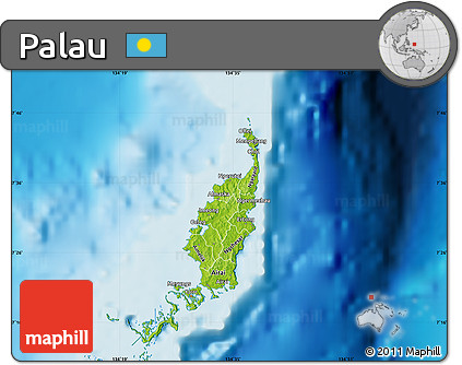 Physical Map of Palau, single color outside