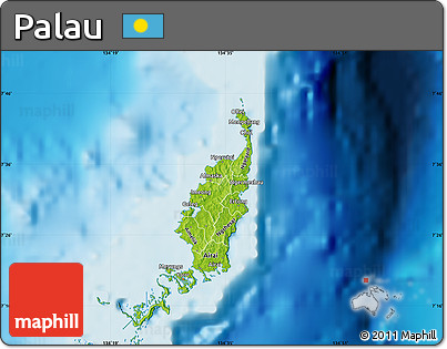 Physical Map of Palau, single color outside