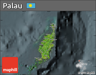 Satellite Map of Palau, darken, semi-desaturated