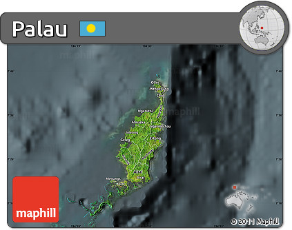 Satellite Map of Palau, darken, semi-desaturated