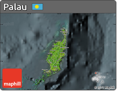 Satellite Map of Palau, darken, semi-desaturated