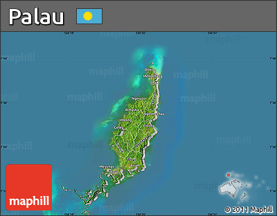 Satellite Map of Palau, lighten, desaturated, land only
