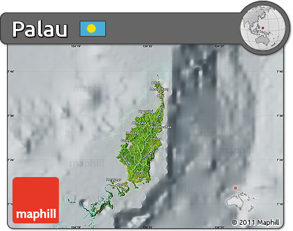 Satellite Map of Palau, lighten, semi-desaturated