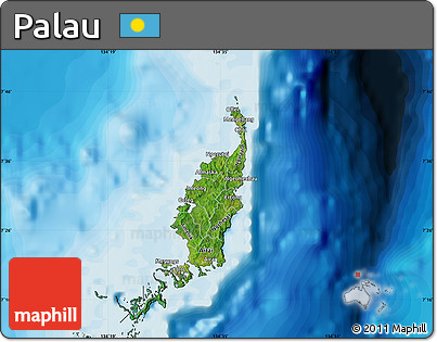 Satellite Map of Palau, single color outside, bathymetry sea, shaded relief sea