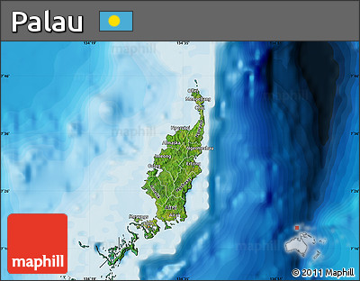 Satellite Map of Palau, single color outside, bathymetry sea, shaded relief sea