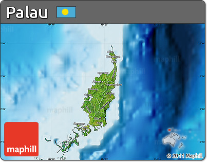 Satellite Map of Palau, single color outside, shaded relief sea