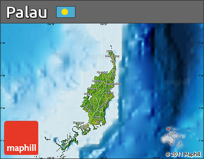 Satellite Map of Palau, single color outside, shaded relief sea