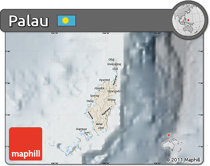 Shaded Relief Map of Palau, lighten, semi-desaturated