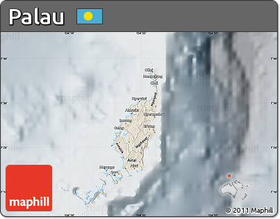Shaded Relief Map of Palau, lighten, semi-desaturated