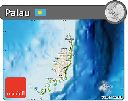 Shaded Relief Map of Palau, physical outside