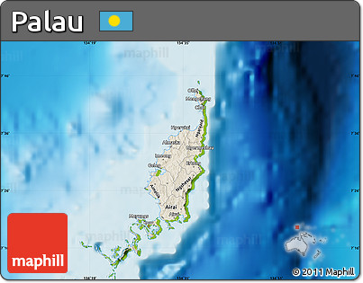 Shaded Relief Map of Palau, physical outside