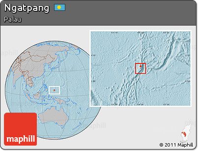 Gray Location Map of Ngatpang, highlighted country, hill shading