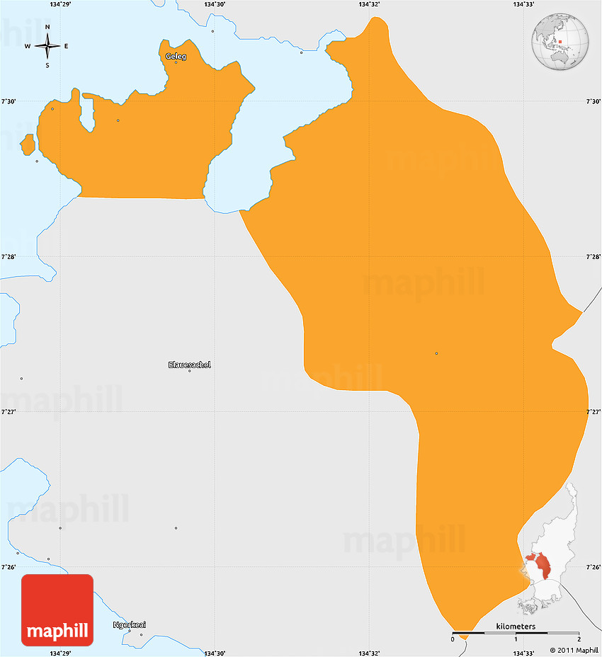 Political Simple Map of Ngatpang, single color outside, borders and labels