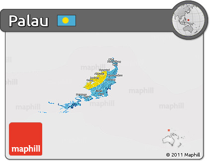 Flag Panoramic Map of Palau, flag aligned to the middle