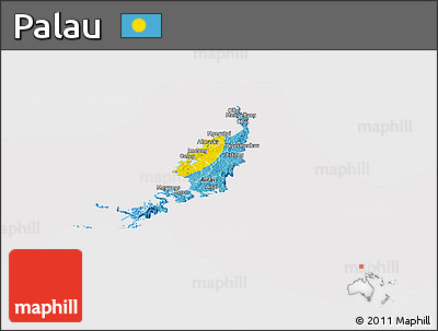 Flag Panoramic Map of Palau, flag aligned to the middle
