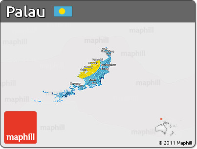 Flag Panoramic Map of Palau, flag aligned to the middle