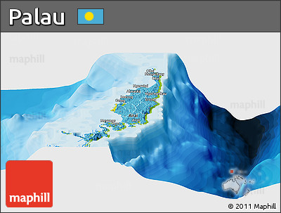 Flag Panoramic Map of Palau, physical outside, bathymetry sea