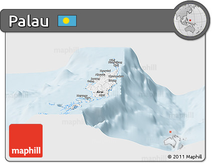 Gray Panoramic Map of Palau, single color outside