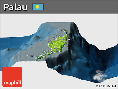Physical Panoramic Map of Palau, darken