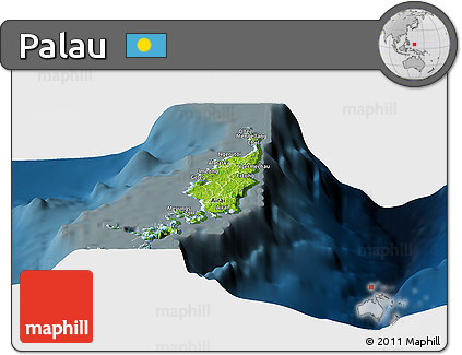 Physical Panoramic Map of Palau, darken